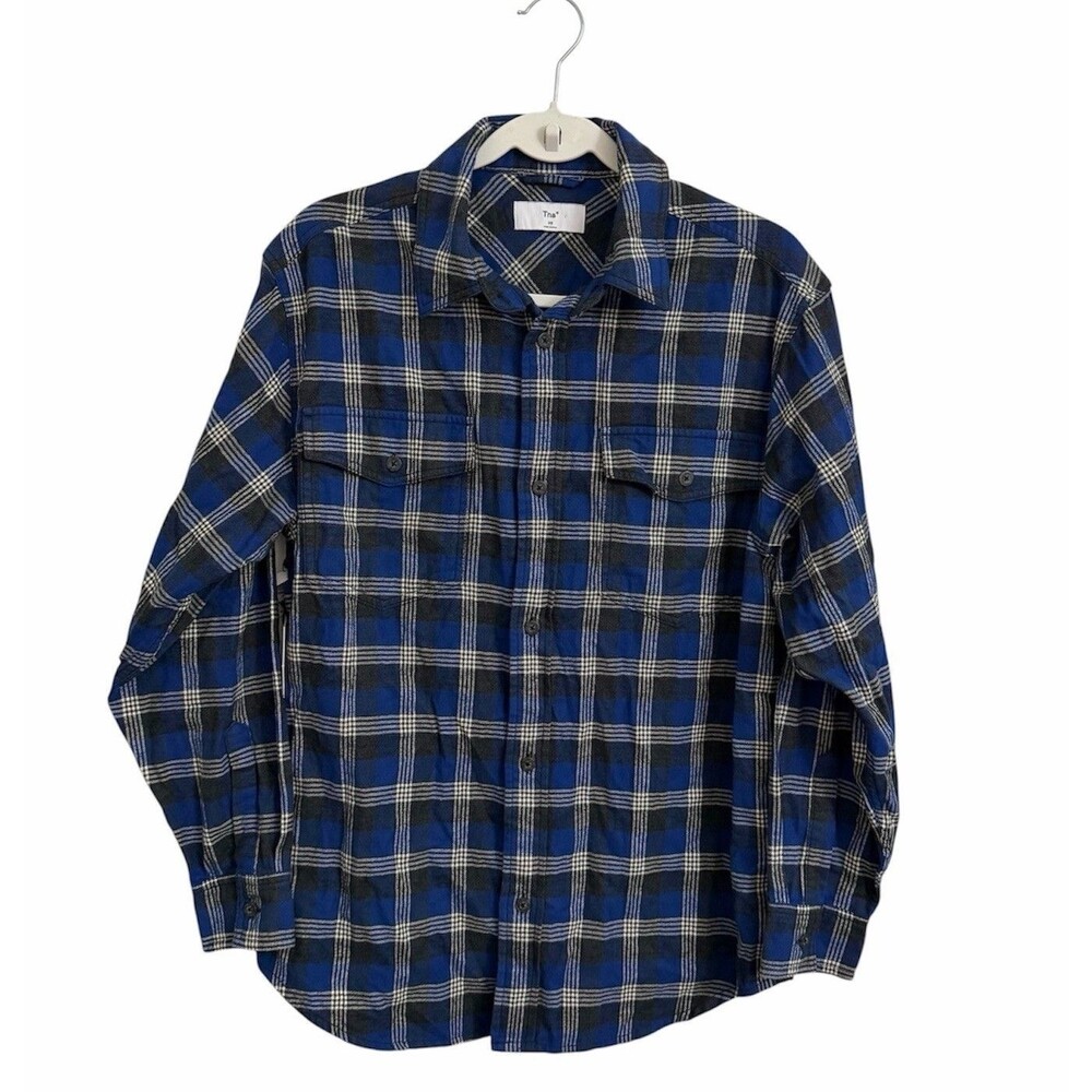 Tna New Haven Plaid Flannel Shirt Womens XS Blue Black Cotton Long Sleeve NWT